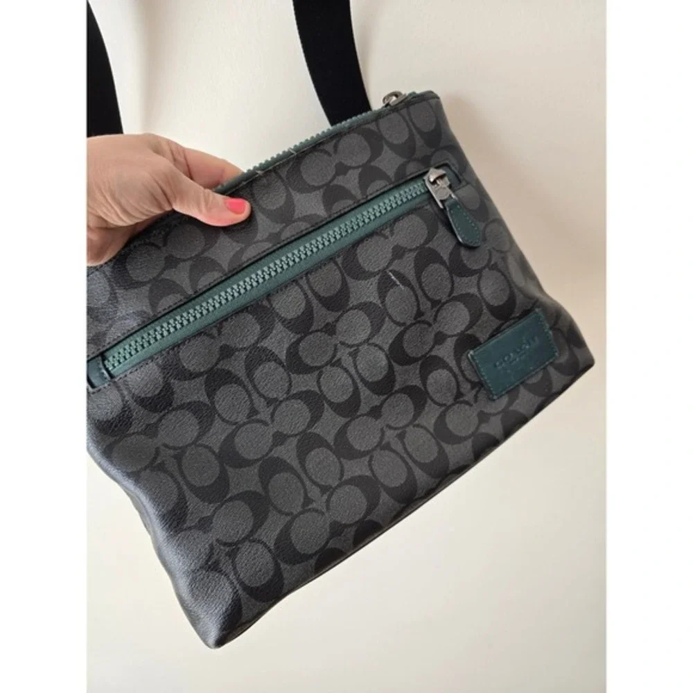 Coach‎ Signature Monogram Crossbody Bag Charcoal Black Green C0755 Messenger